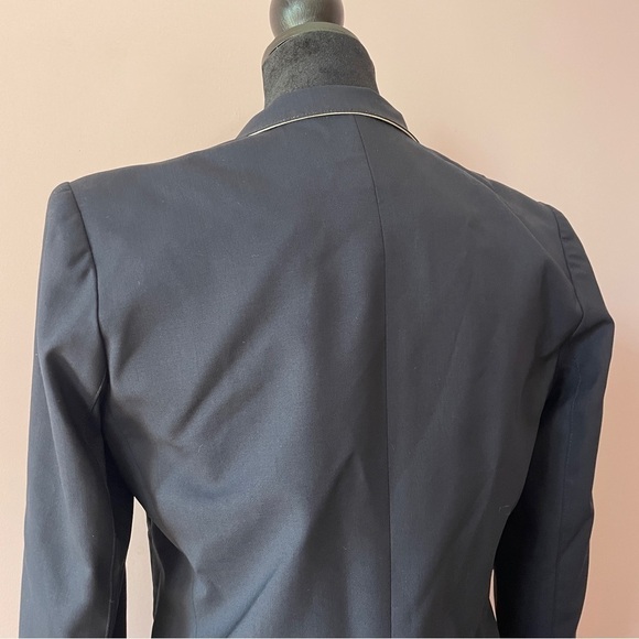 Smythe- Blue Navy White Collar Wool Blazer Jacket One Button Size 4 Work - Picture 8 of 10